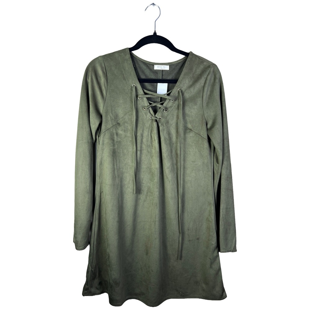 Before You Collection Faux Suede Lace Up Mini Dress Women's Small Boho